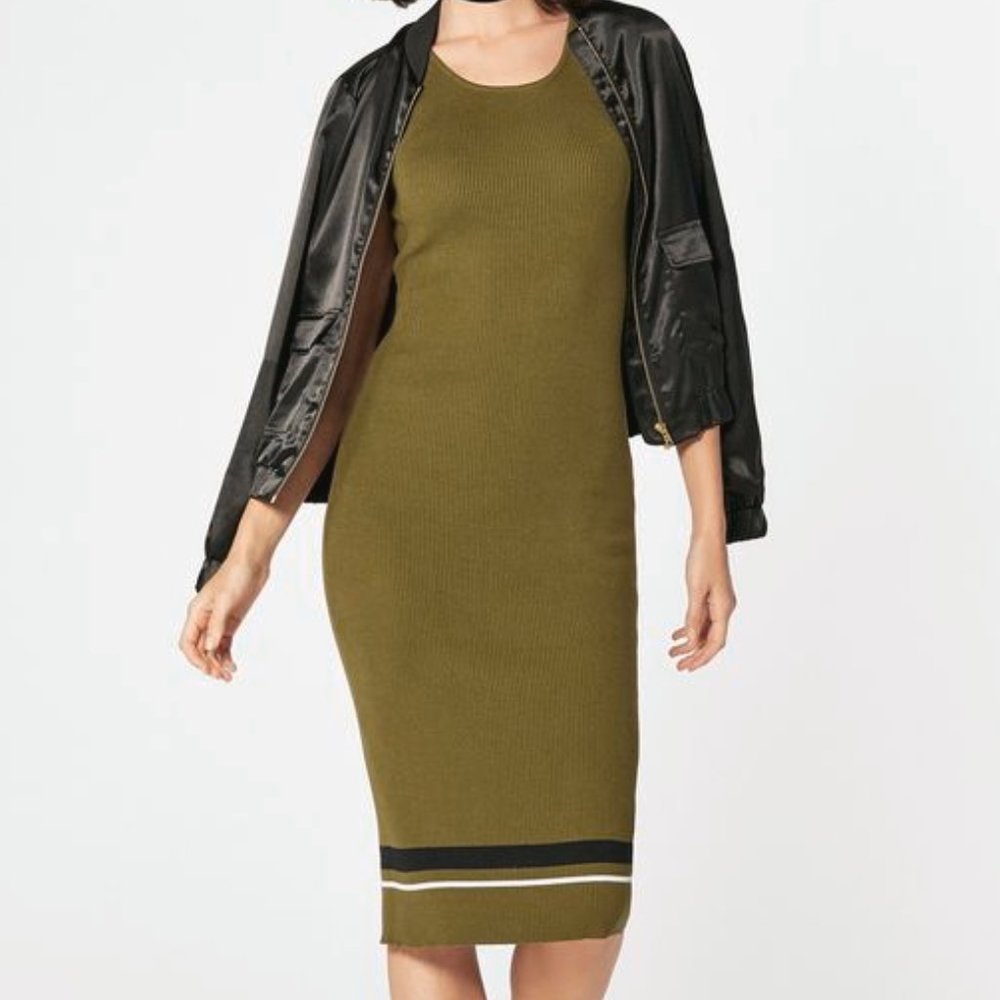 JustFab Dark Olive Rib Stripe Dress - NEW